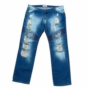 Golden Denim Mens Jeans Size Tag 42 Actual 44 x 33 Very Distressed Straight Fit